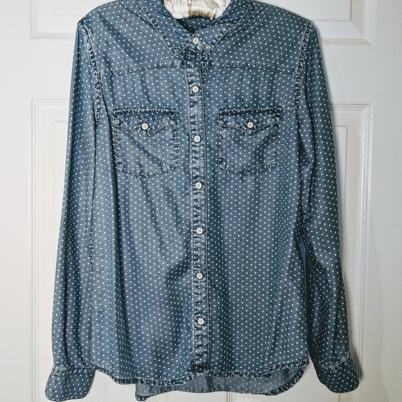 Victoria's Secret Polka Dot Blue Button Down Shirt - Picture 6 of 6